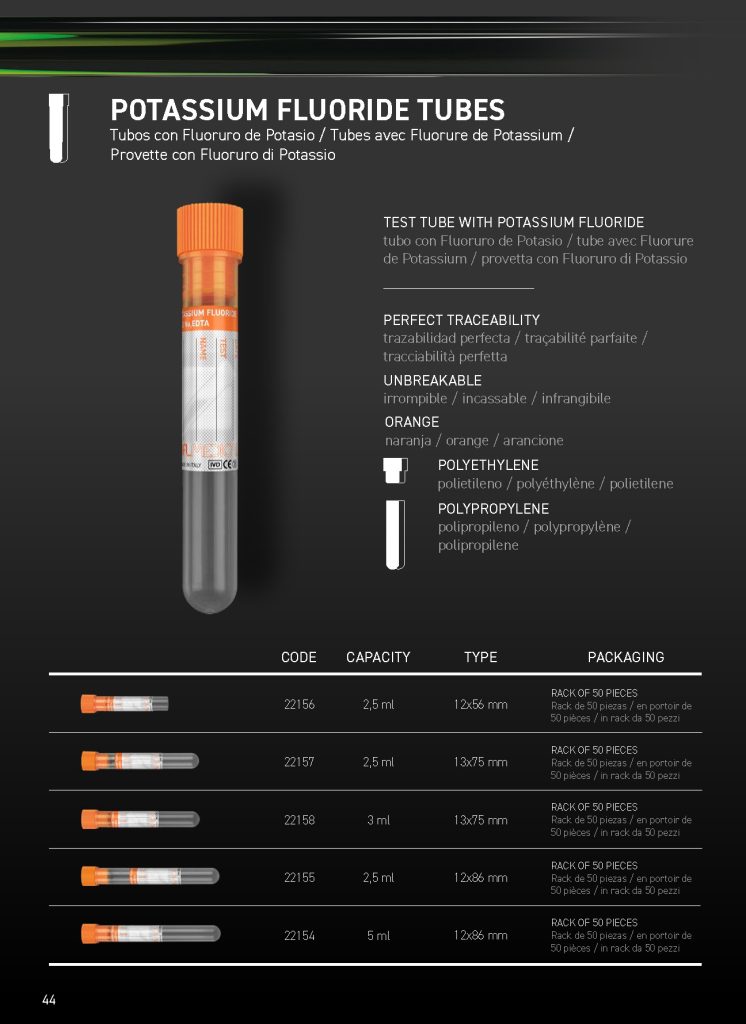 Potassium fluoride tubes