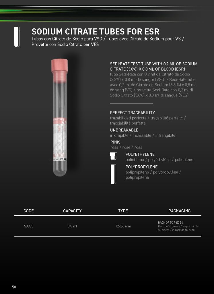 Sodium citrate tubes for esr
