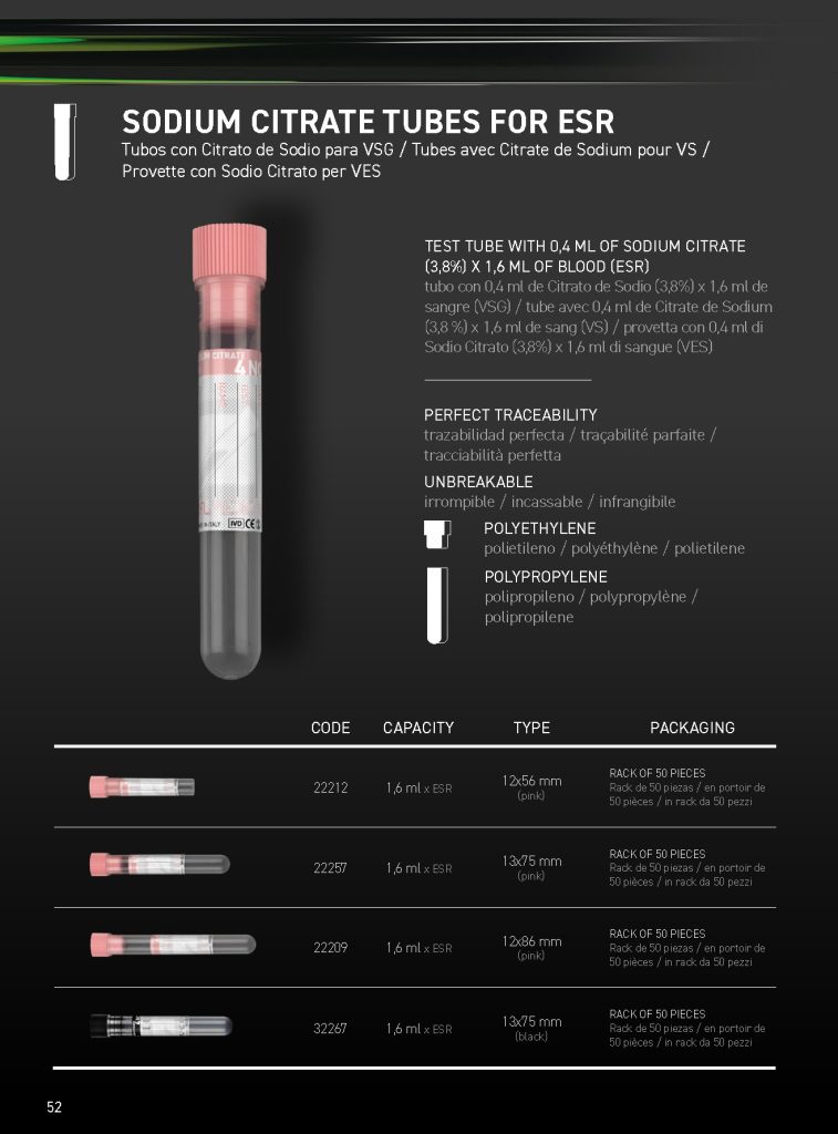 Sodium citrate tubes for esr
