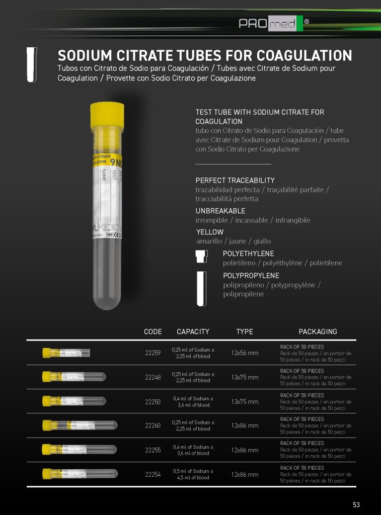 Sodium citrate tubes for coagulation