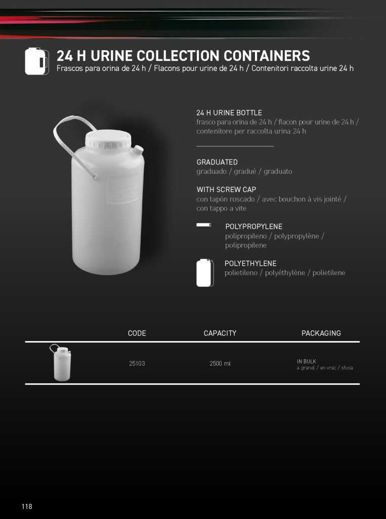 24 h urine collection containers