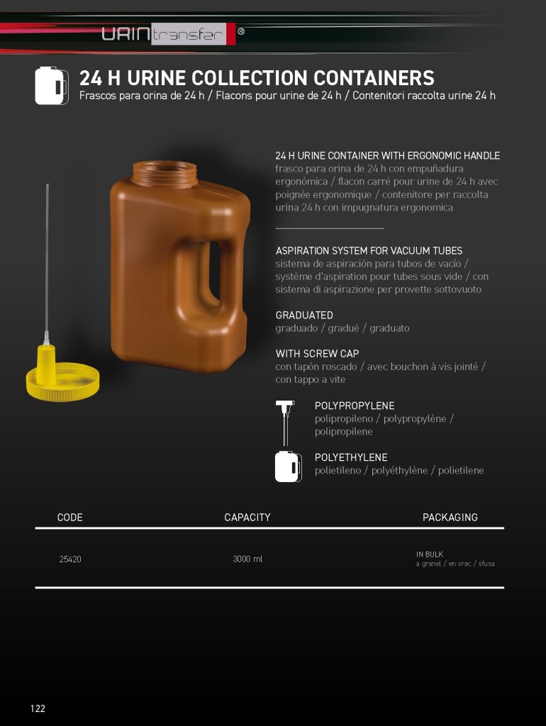 24 h urine collection containers
